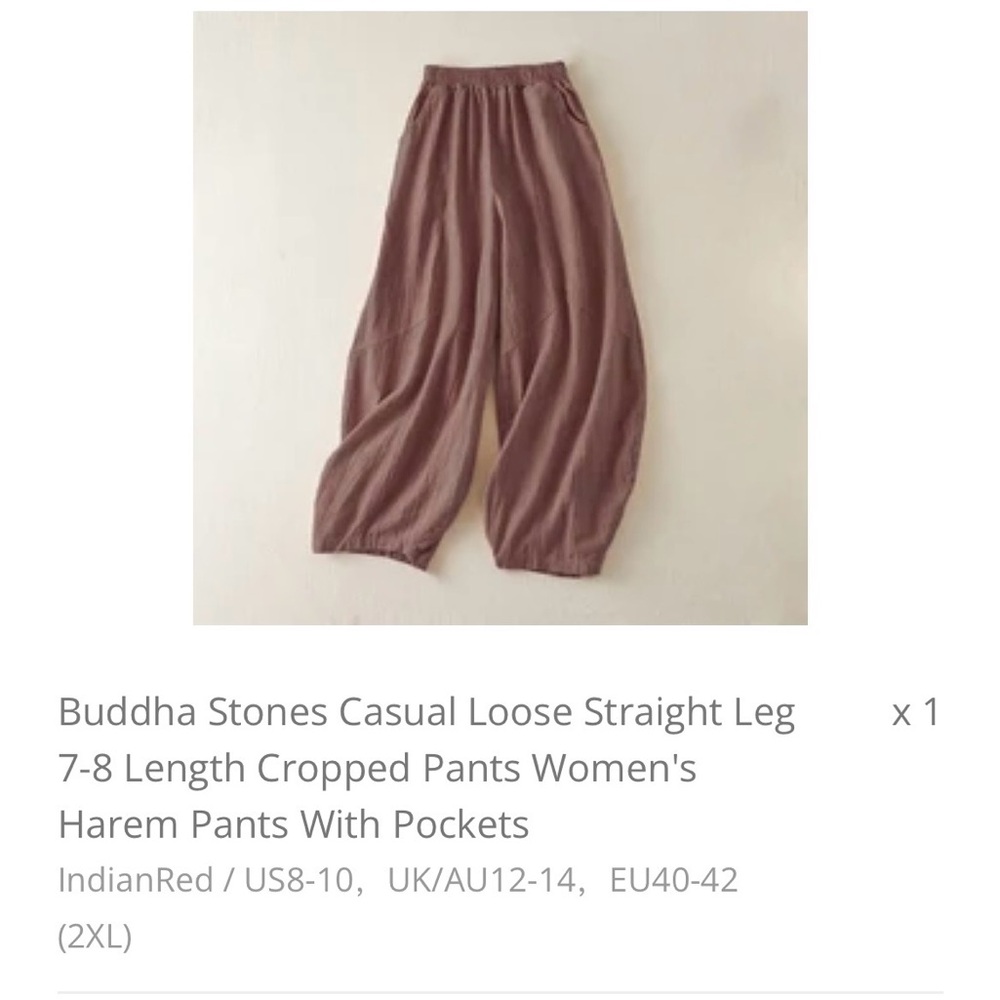 Buddha Stones Casual Loose Straight Cropped  Harem Pants With Pockets